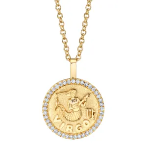 VIRGO ZODIAC COIN PENDANT WITH DIAMOND FRAME Anita Ko