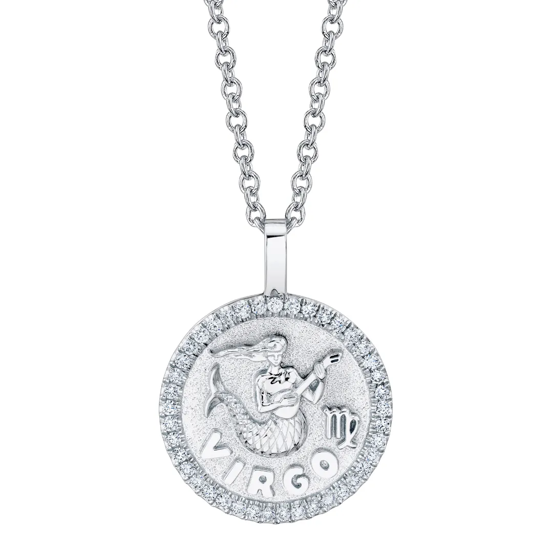 VIRGO ZODIAC COIN PENDANT WITH DIAMOND FRAME Anita Ko