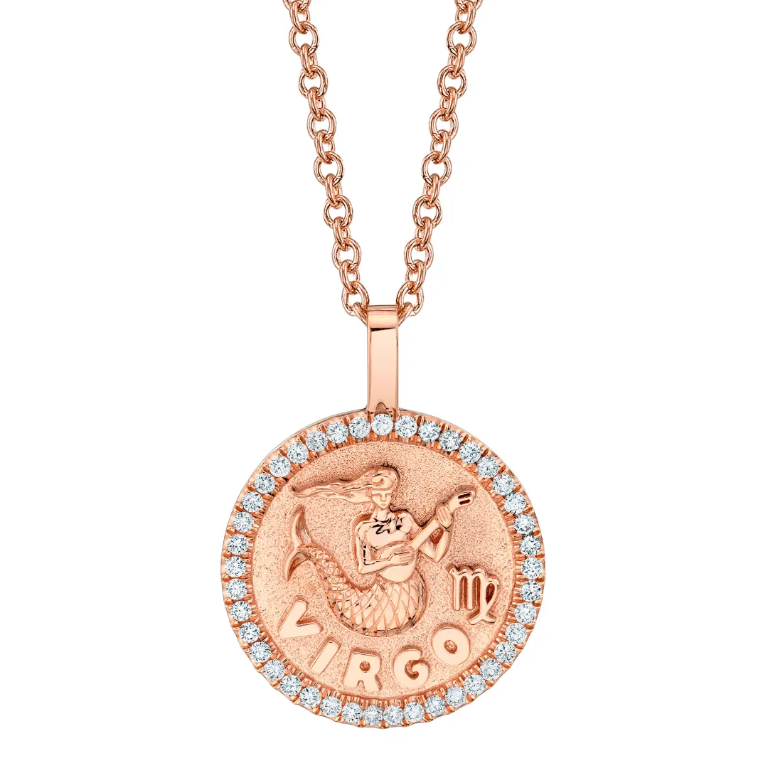 VIRGO ZODIAC COIN PENDANT WITH DIAMOND FRAME Anita Ko