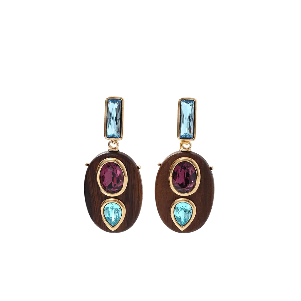 Wooden Crystal Clip-On Earrings
