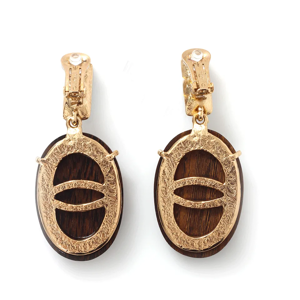 Wooden Crystal Clip-On Earrings