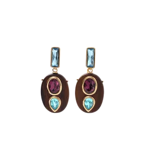 Wooden Crystal Clip-On Earrings